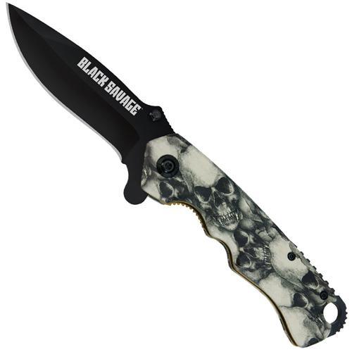 United Cutlery Black Savage Skull Aluminum Handle Folder Knife