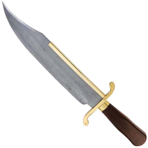 Gil Hibben Old West Damascus Blade Bowie Knife with Leather Sheath