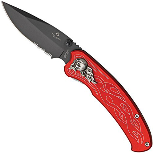 United Cutlery Tailwind Nova Skull Half Serrated Edge Folding Knife - Red
