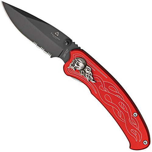 United Cutlery Tailwind Nova Skull Half Serrated Edge Folding Knife - Red
