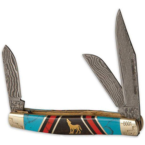 United Cutlery Frontier Wolf Stockman Damascus Pocket Knife