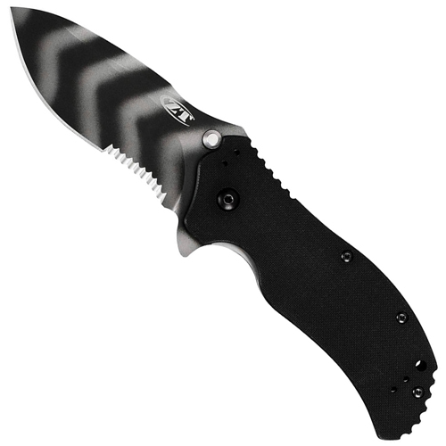 Zero Tolerance Black Tiger Stripe Blade Serrated Folding Knife