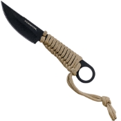 Kickback Fixed Blade Knife with cord - tactical and black. Get yours at Mrknife.com for versatile outdoor use.