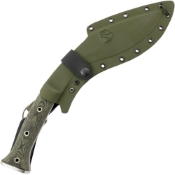 K-Tact Fixed Blade Kukri in army green. Rugged versatility for outdoor enthusiasts. Available at Mrknife.com.
