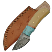 Damascus Steel Fixed Knife Turquoise Handle