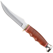 Skinner Stacked Leather Handle Fixed Blade Knife w/ Sheath