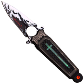 Dark Side 4.5 Inch Closed Folding Blade Knife with Cross Art