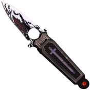 Dark Side 4.5 Inch Closed Folding Blade Knife with Cross Art