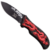Dark Side Stainless Steel Folding Knife with Dragon Art