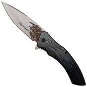 Dark Side Blades Stainless Steel Laser Raven Art Folding Blade Knife