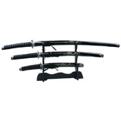 JL-021BDE4 Black Cord Wrapped Handle 3 Pcs Sword Set