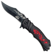 Masters Collection Lasered Dragon on Handle Ballistic Folding Knife