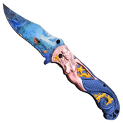 Masters Collection 8.8 Inch Overall Folding Knife w/ Mermaid Art