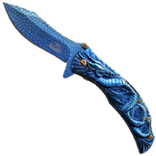 Masters Collection Dragon Sculptured Titanium Coated Handle Folding Knife