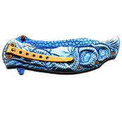 Masters Collection Dragon Sculptured Titanium Coated Handle Folding Knife