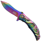 Masters Collection Dragon Sculptured Titanium Coated Handle Folding Knife