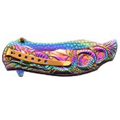Masters Collection Dragon Sculptured Titanium Coated Handle Folding Knife