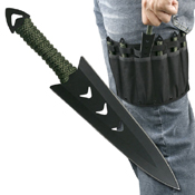 Perfect Point Green Cord Wrapped Handle 6 Piece Set Throwing Knife