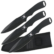 Perfect Point Black 8 Inch Spider Print 3 Pcs Throwing Knife Set