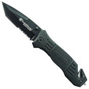 Smith & Wesson Black Coated Blade Rubber Coated Aluminum Handle Folding Knife