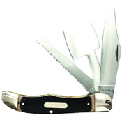 Schrade Old Timer Folder With Clip Point Hatchet And Saw Blades With Leather Sheath