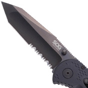 SOG Black Tini Aegis Mini Tanto Knife With Serrated Blade