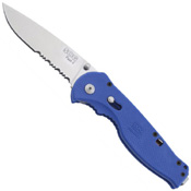 SOG Blue Handle Flash II Knife With Partially Serrated Blade