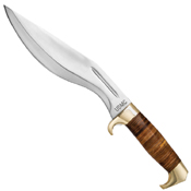 USMC Stacked Leather Handle Kukri Knife with Leather Sheath