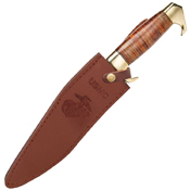 USMC Stacked Leather Handle Kukri Knife with Leather Sheath